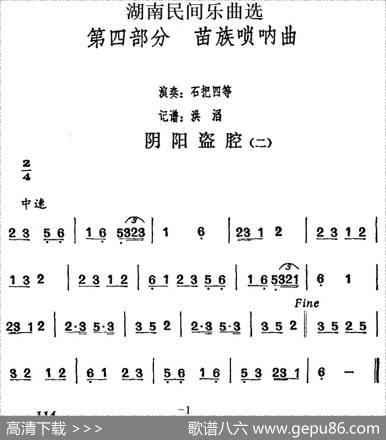 湖南民间乐曲选：阴阳盗腔（二）|洪滔记谱
