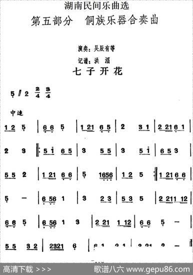 湖南民间乐曲选：七子开花|洪滔记谱