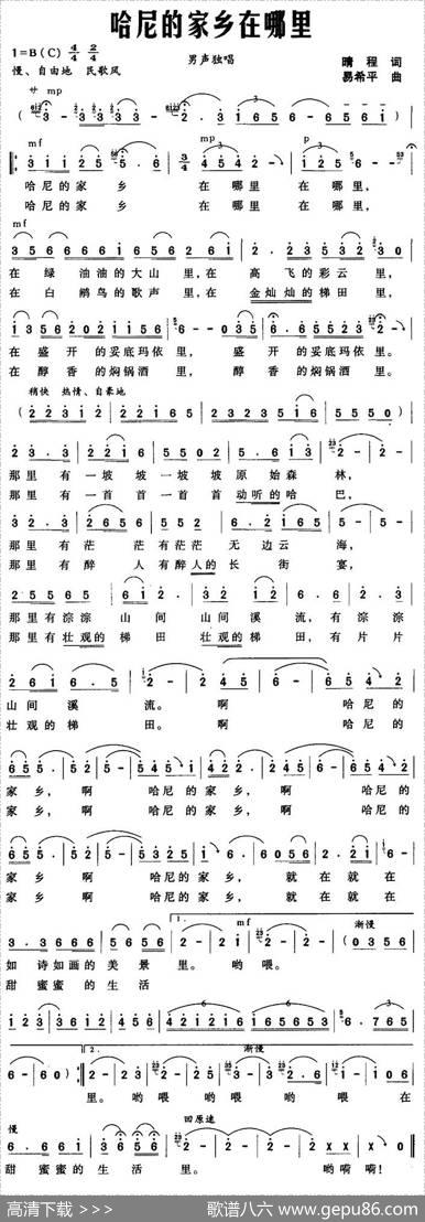 哈尼的家乡在哪里（晴程词易希平曲） - 晴程|易希平
