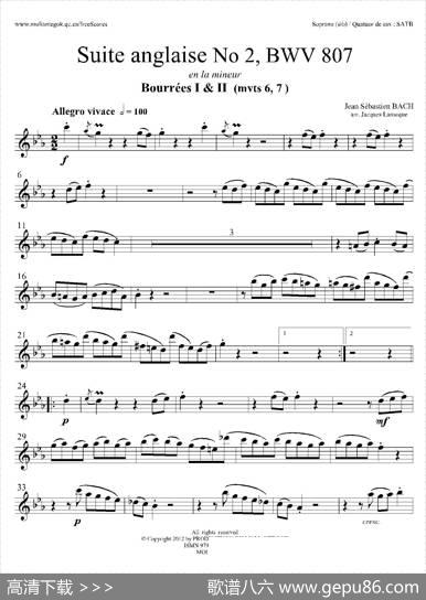 SuiteanglaiseNo2,BWV807（法国组曲之二·布列舞曲）（高音萨克斯分谱）|巴赫