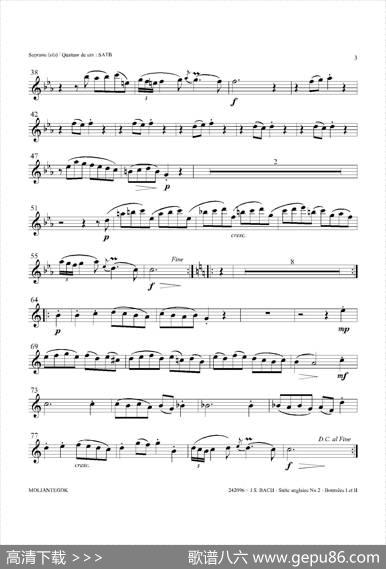 SuiteanglaiseNo2,BWV807（法国组曲之二·布列舞曲）（高音萨克斯分谱）|巴赫