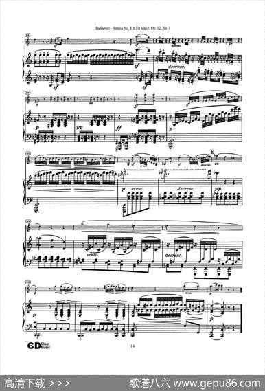 降E大调第三小提琴奏鸣曲（SonataNo.3inEbMajorOp.12,No.3）（小提琴+钢琴伴奏）|Beethoven（​贝多芬）