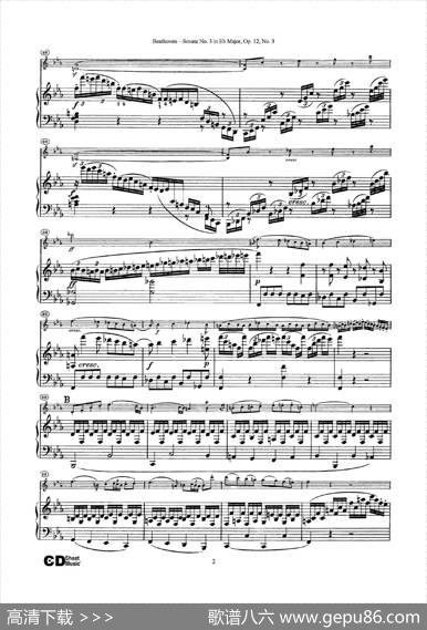降E大调第三小提琴奏鸣曲（SonataNo.3inEbMajorOp.12,No.3）（小提琴+钢琴伴奏）|Beethoven（​贝多芬）