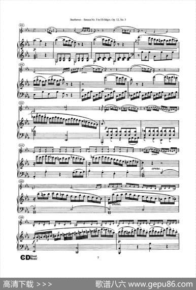 降E大调第三小提琴奏鸣曲（SonataNo.3inEbMajorOp.12,No.3）（小提琴+钢琴伴奏）|Beethoven（​贝多芬）