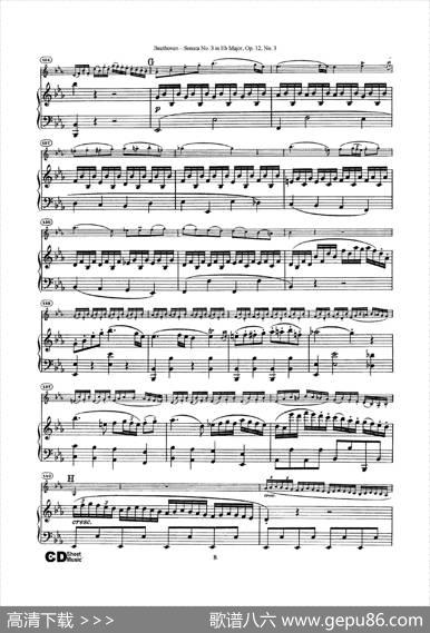 降E大调第三小提琴奏鸣曲（SonataNo.3inEbMajorOp.12,No.3）（小提琴+钢琴伴奏）|Beethoven（​贝多芬）