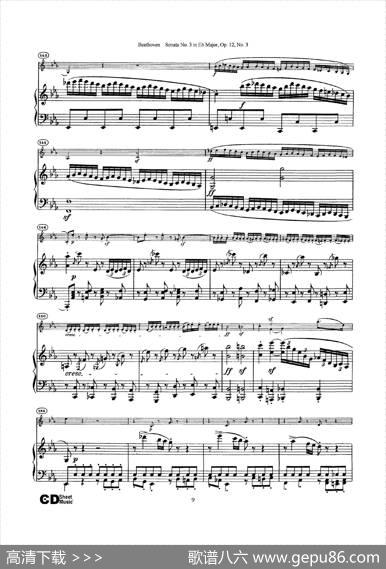 降E大调第三小提琴奏鸣曲（SonataNo.3inEbMajorOp.12,No.3）（小提琴+钢琴伴奏）|Beethoven（​贝多芬）