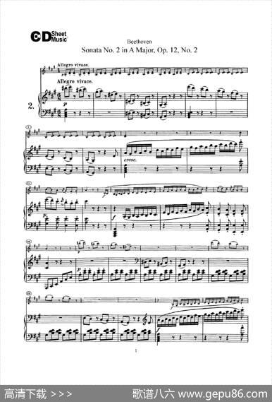 A大调第二小提琴奏鸣曲（SonataNo.2inAMajorOp.12,No.2）（小提琴+钢琴伴奏）|Beethoven（​贝多芬）