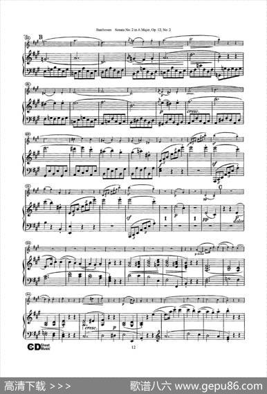 A大调第二小提琴奏鸣曲（SonataNo.2inAMajorOp.12,No.2）（小提琴+钢琴伴奏）|Beethoven（​贝多芬）