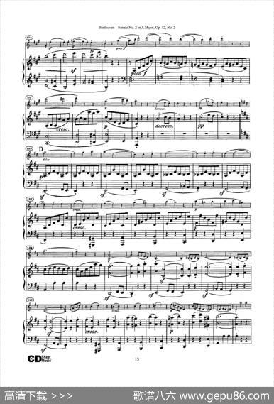 A大调第二小提琴奏鸣曲（SonataNo.2inAMajorOp.12,No.2）（小提琴+钢琴伴奏）|Beethoven（​贝多芬）