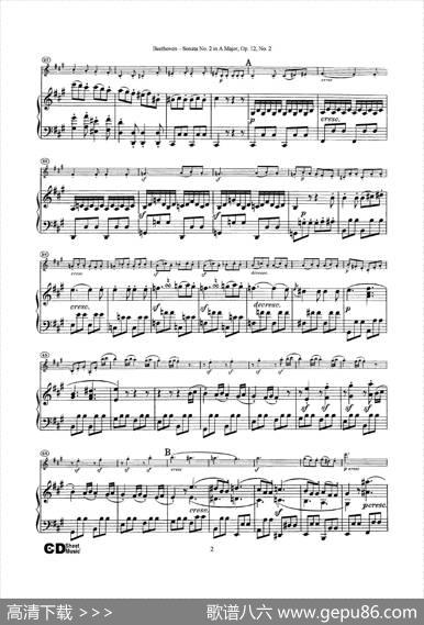 A大调第二小提琴奏鸣曲（SonataNo.2inAMajorOp.12,No.2）（小提琴+钢琴伴奏）|Beethoven（​贝多芬）