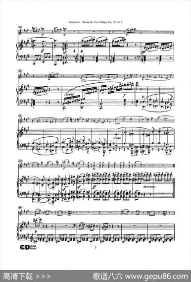 A大调第二小提琴奏鸣曲（SonataNo.2inAMajorOp.12,No.2）（小提琴+钢琴伴奏）|Beethoven（​贝多芬）