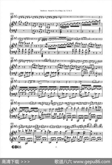 A大调第二小提琴奏鸣曲（SonataNo.2inAMajorOp.12,No.2）（小提琴+钢琴伴奏）|Beethoven（​贝多芬）