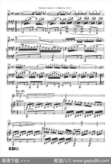 D大调第一小提琴奏鸣曲（SonataNo.1inDMajorOp.12,No.1）（小提琴+钢琴伴奏）|Beethoven（​贝多芬）