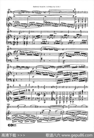 D大调第一小提琴奏鸣曲（SonataNo.1inDMajorOp.12,No.1）（小提琴+钢琴伴奏）|Beethoven（​贝多芬）