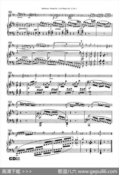 D大调第一小提琴奏鸣曲（SonataNo.1inDMajorOp.12,No.1）（小提琴+钢琴伴奏）|Beethoven（​贝多芬）