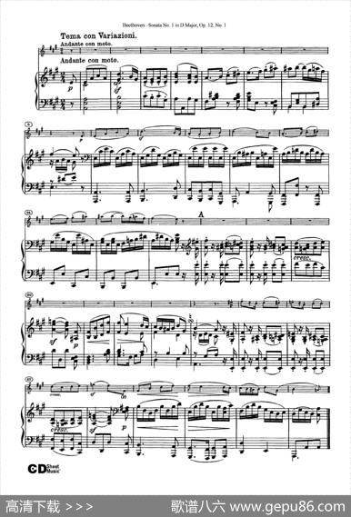 D大调第一小提琴奏鸣曲（SonataNo.1inDMajorOp.12,No.1）（小提琴+钢琴伴奏）|Beethoven（​贝多芬）