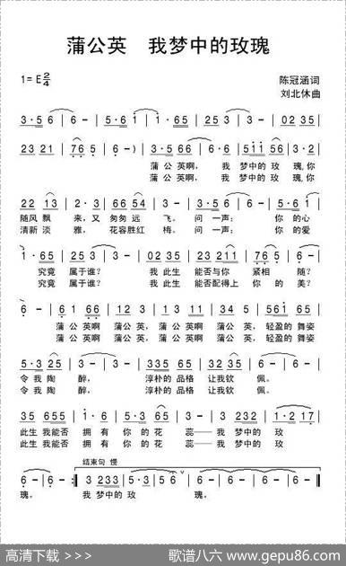 蒲公英，我梦中的玫瑰 - 陈冠涵|刘北休