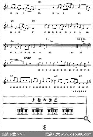 阿里山的姑娘（电子琴弹唱谱） - 邓禹平|张彻