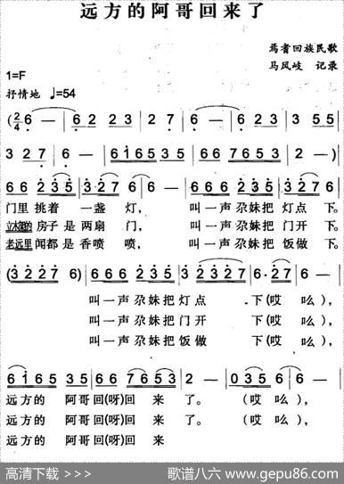 远方的阿哥回来了（焉耆回族民歌）|马凤岐记录