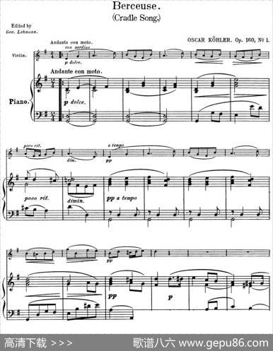 25首小提琴曲合集：Berceuse.（CradleSong.）（OSCARKOHLER.Op.160No.1）（小提琴+钢琴伴奏）|BENONILAGYE
