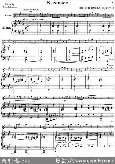 25首小提琴曲合集：Serenade.（LEOPOLDDANCLA.Op.48，No.13）（小提琴+钢琴伴奏）|BENONILAGYE