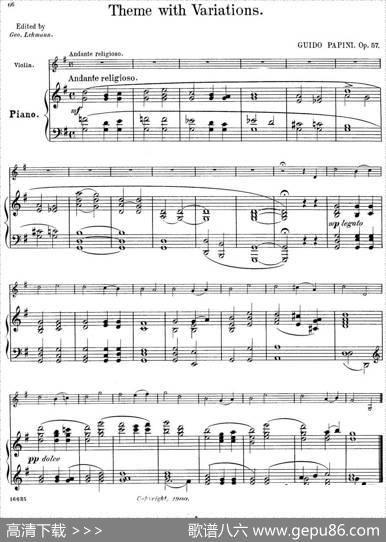 25首小提琴曲合集：ThemewithVariations.（GUIDOPAPINI.Op.57）（小提琴+钢琴伴奏）|BENONILAGYE