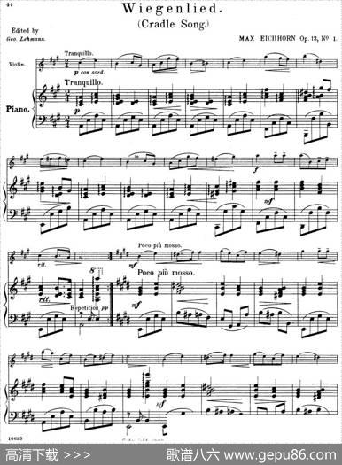 25首小提琴曲合集：Wiegenlied.（CradleSong.）（MAXEICHHORNOp.13，No.1）（小提琴+钢琴伴奏）|BENONILAGYE