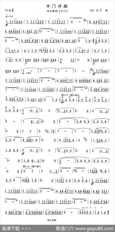 卡门序曲（旋律简谱）|【法】比才