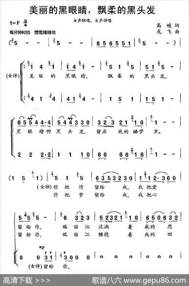 美丽的黑眼睛，飘柔的黑头发（独唱+伴唱） - 高峻|龙飞