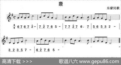 鹿（八孔竖笛线简谱对照版）