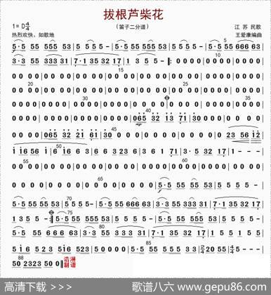 拔根芦柴花（笛子二分谱）|王爱康编曲