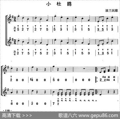 小杜鹃（八孔竖笛线简谱对照版、二重奏）