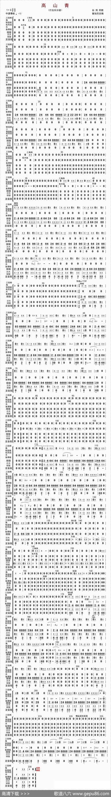 高山青（打击乐分谱）|曾加庆改编