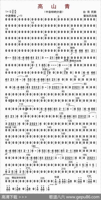 高山青（中音唢呐分谱）|曾加庆改编