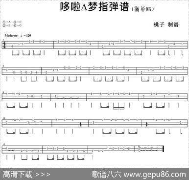 哆啦A梦（尤克里里指弹谱、简单版）|桃子制谱