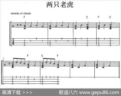 两只老虎（尤克里里指弹谱）