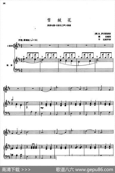 雪绒花（小提琴二重奏+钢琴伴奏）|[美]R·罗德格尔原曲、雄达编曲、平远配伴奏