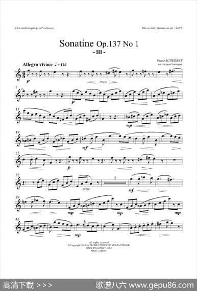 SonatineOp.137No1（四重奏中音萨克斯分谱）