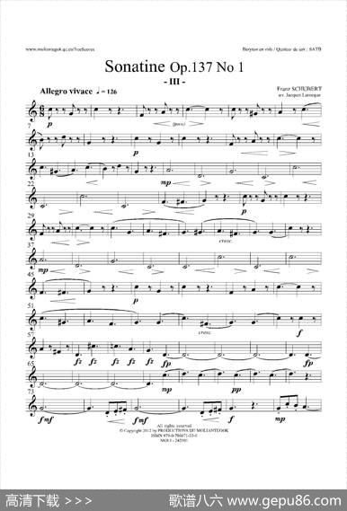 SonatineOp.137No1（四重奏上低音萨克斯分谱）