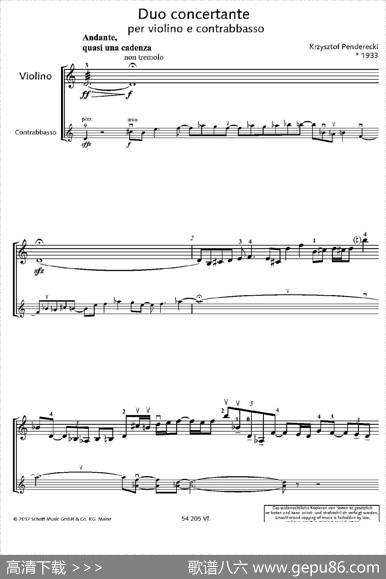 Duoconcertante（炫技二重奏）（小提琴+低音提琴二重奏）|潘德雷茨基（PENDERECKI）