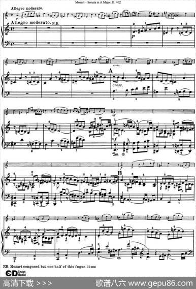 ViolinSonatainAMajorK.402（小提琴+钢琴伴奏）