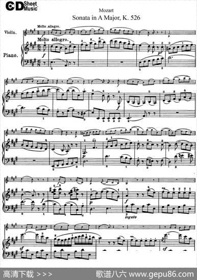ViolinSonatainAMajorK.526（小提琴+钢琴伴奏）
