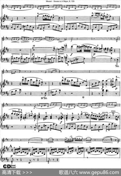 ViolinSonatainAMajorK.526（小提琴+钢琴伴奏）