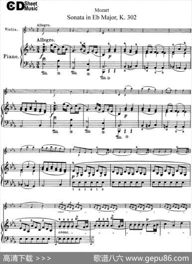 ViolinSonatainEbMajorK.302（小提琴+钢琴伴奏）