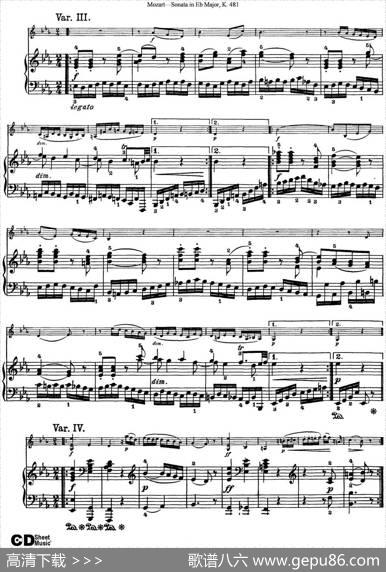 ViolinSonatainEbMajorK.481（小提琴+钢琴伴奏）