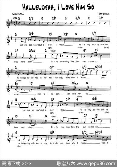降B爵士乐谱：HALLELUJAH,ILOVEHIMSO