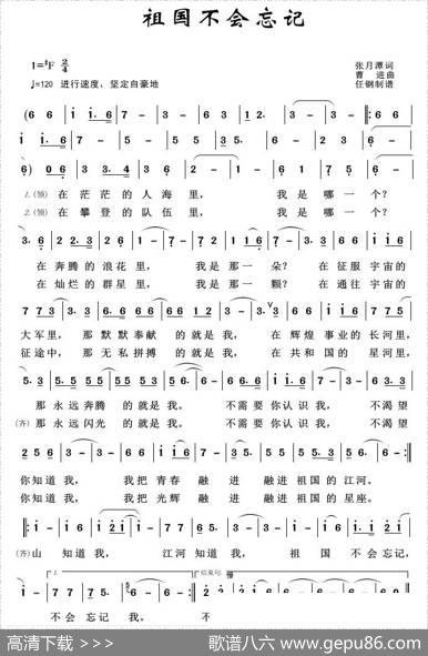 军旅歌曲100首：祖国不会忘记 - 张月潭|曹进