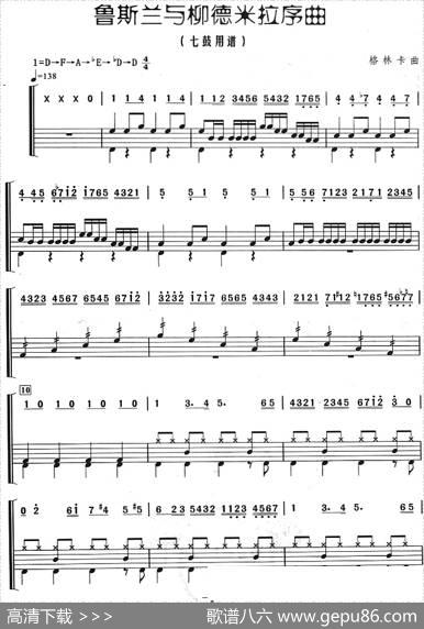 鲁斯兰与柳德米拉序曲（架子鼓、主旋律+鼓谱）|格林卡