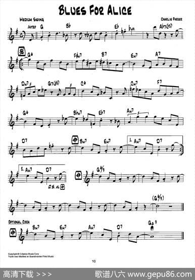 降B爵士乐谱：BLUESFORALICE