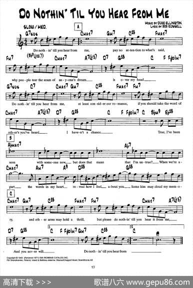 降B爵士乐谱：DONOTHIN'TILYOUHEARFROMME